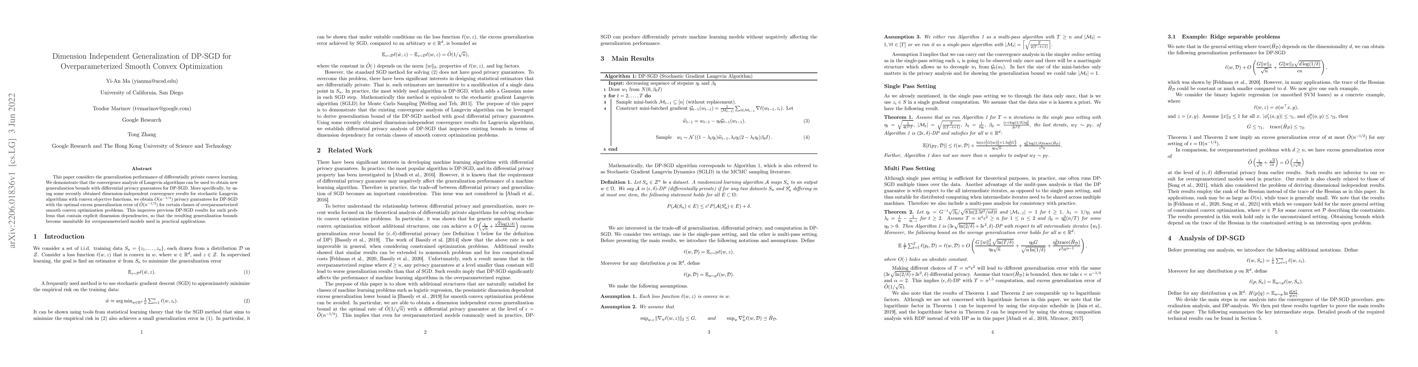 Thumbnail for Dimension Independent Generalization of DP-SGD for Overparameterized
  Smooth Convex Optimization
