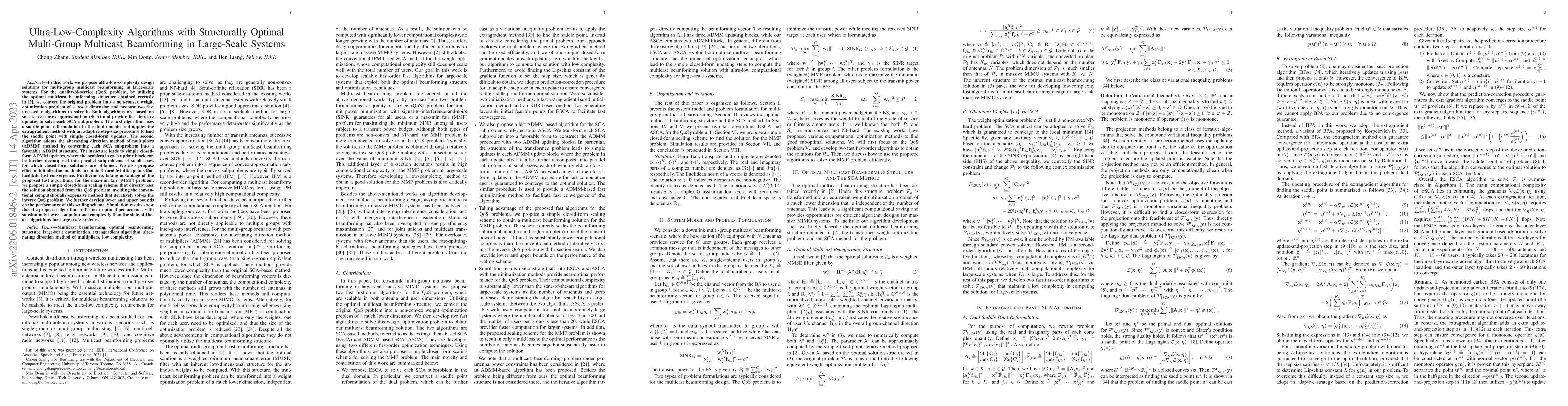 Thumbnail for Ultra-Low-Complexity Algorithms with Structurally Optimal Multi-Group
  Multicast Beamforming in Large-Scale Systems
