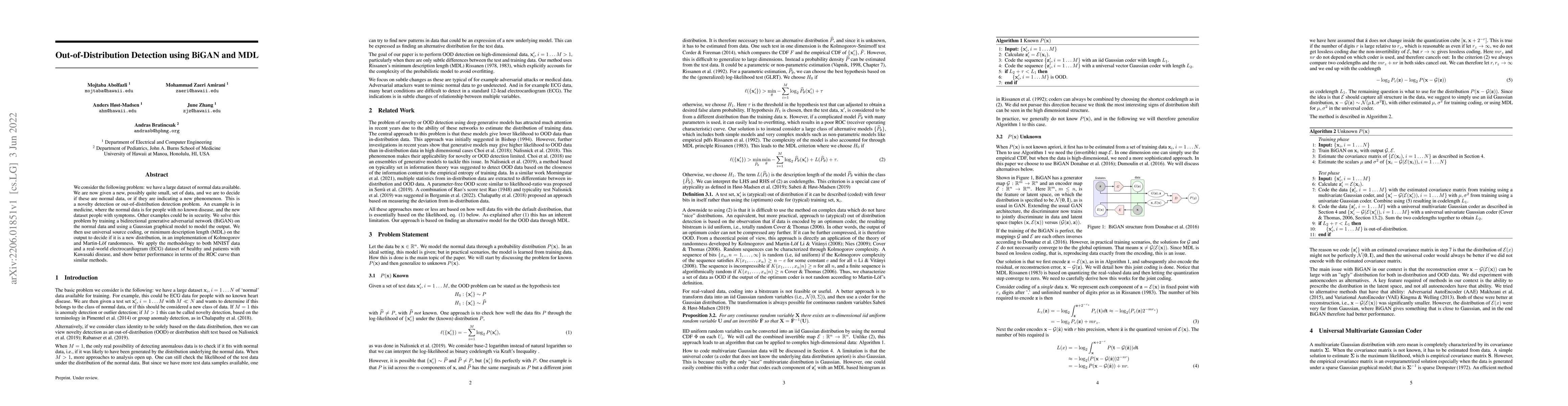 Thumbnail for Out-of-Distribution Detection using BiGAN and MDL