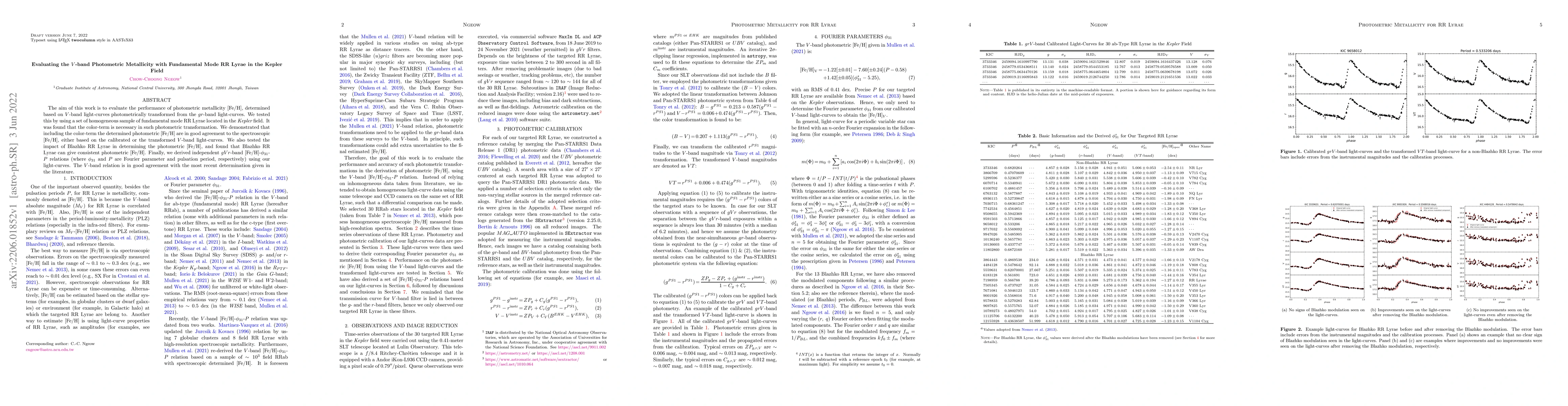 Thumbnail for Evaluating the V-band Photometric Metallicity with Fundamental Mode RR
  Lyrae in the Kepler Field