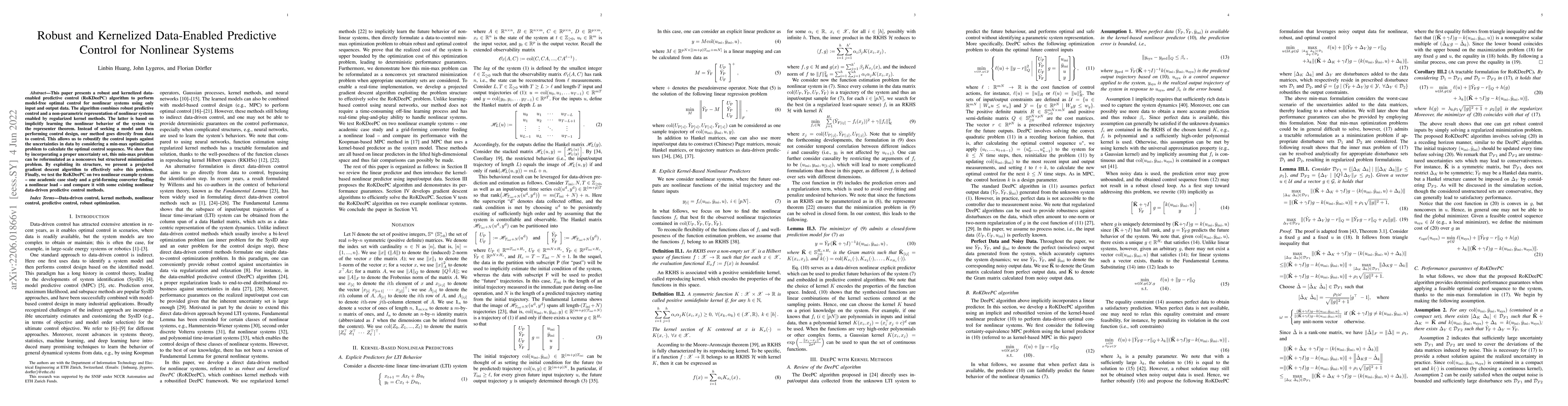 Thumbnail for Robust and Kernelized Data-Enabled Predictive Control for Nonlinear
  Systems
