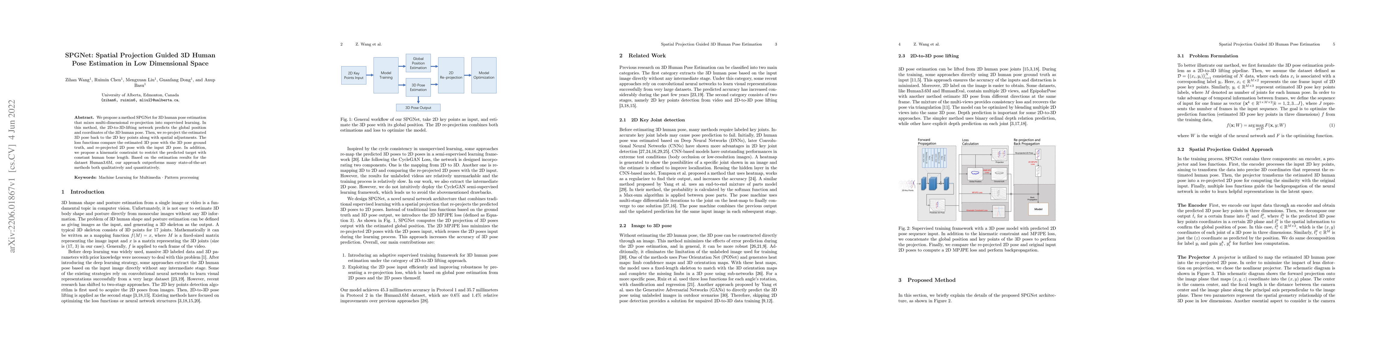 Thumbnail for SPGNet: Spatial Projection Guided 3D Human Pose Estimation in Low
  Dimensional Space