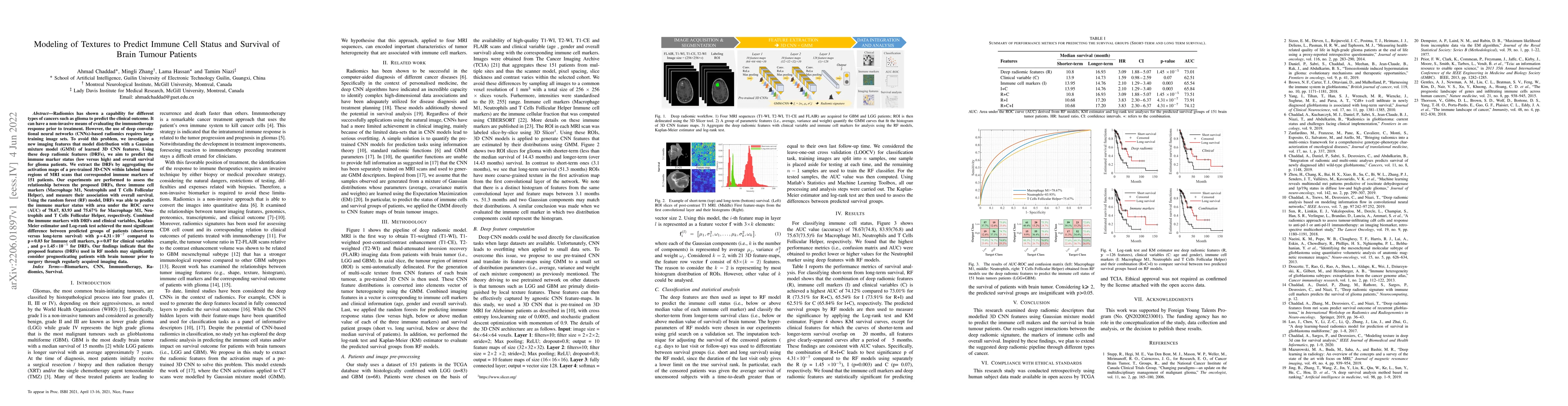 Thumbnail for Modeling of Textures to Predict Immune Cell Status and Survival of Brain
  Tumour Patients