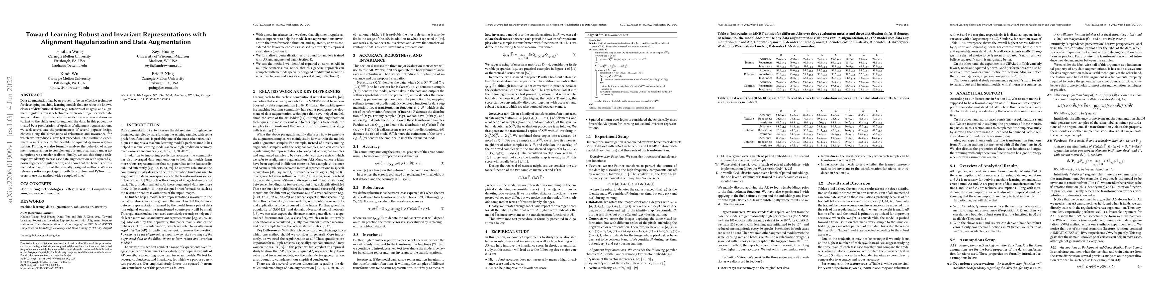 Thumbnail for Toward Learning Robust and Invariant Representations with Alignment
  Regularization and Data Augmentation