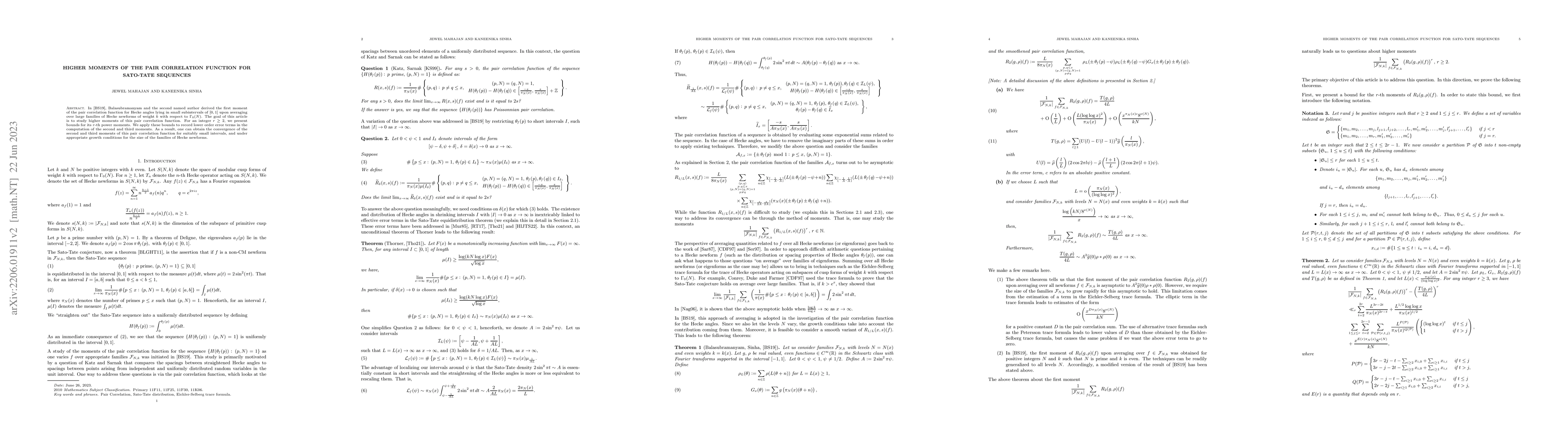 Thumbnail for Higher moments of the pair correlation function for Sato-Tate sequences
