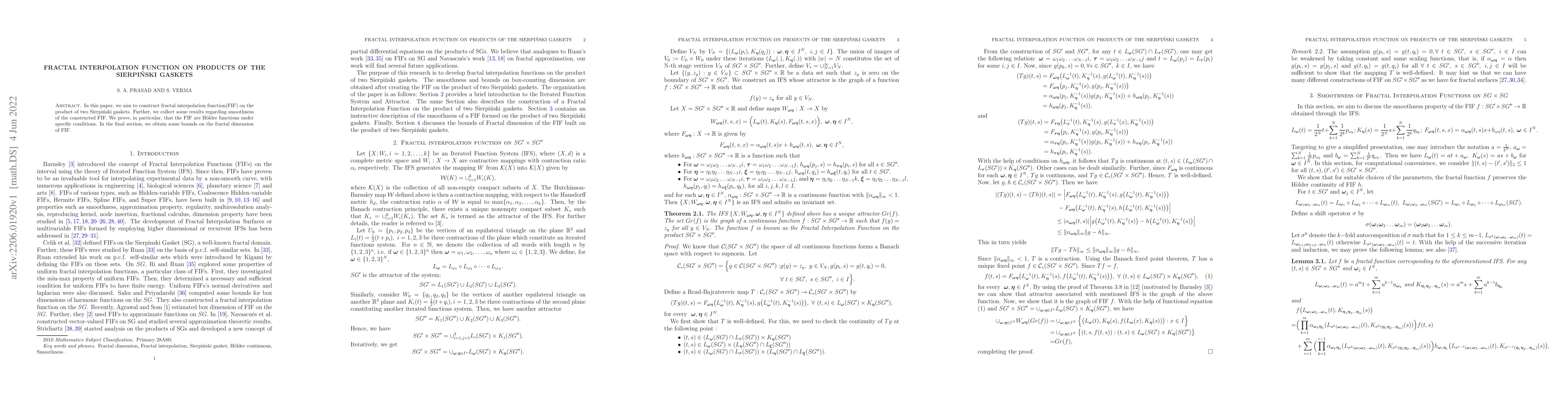 Thumbnail for Fractal Interpolation Function On Products of the Sierpi\'nski Gaskets