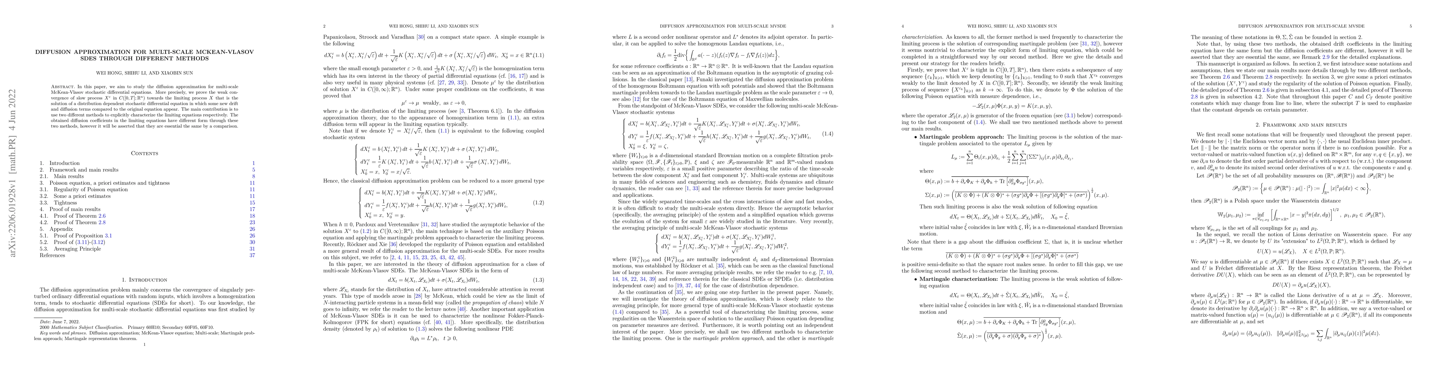 Thumbnail for Diffusion Approximation for Multi-Scale McKean-Vlasov SDEs Through
  Different Methods