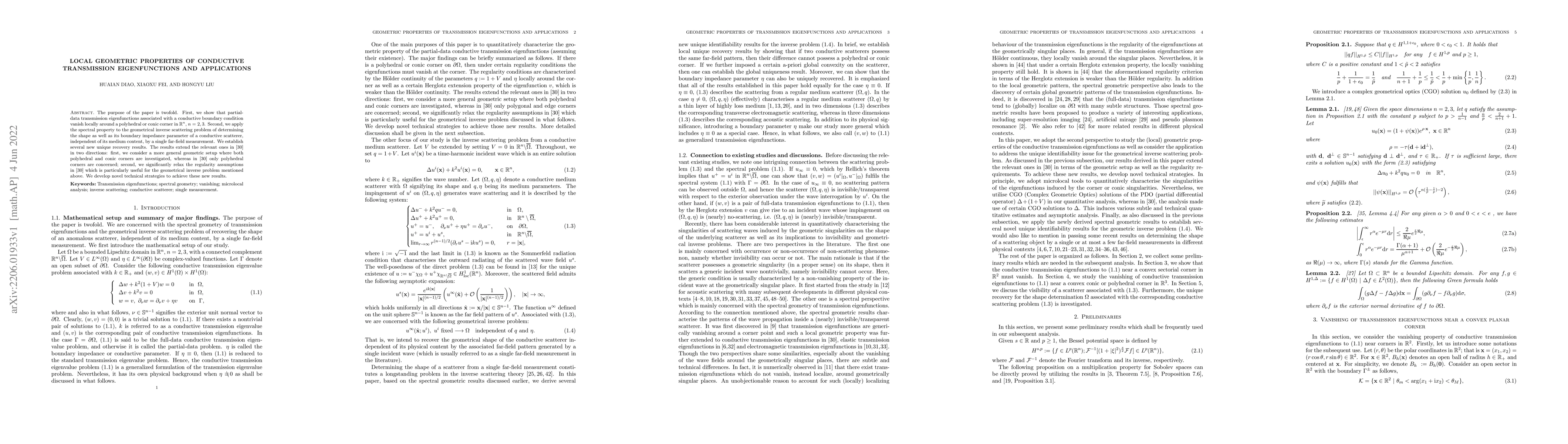 Thumbnail for Local geometric properties of conductive transmission eigenfunctions and
  applications