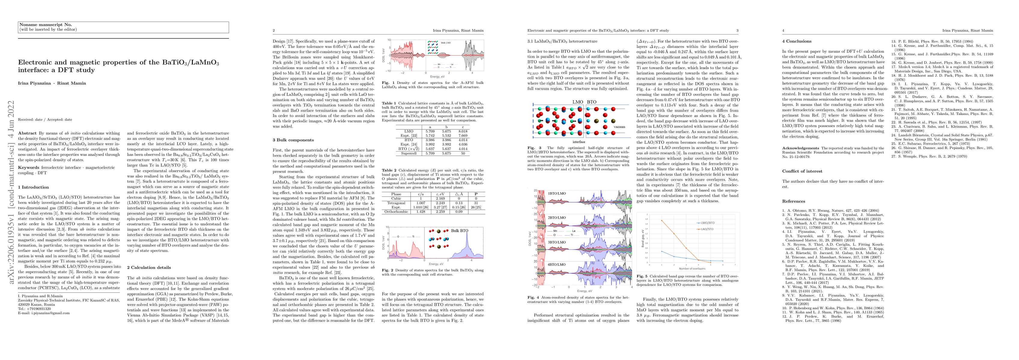 Thumbnail for Electronic and magnetic properties of the BaTiO$_{3}$/LaMnO$_{3}$
  interface: a DFT study