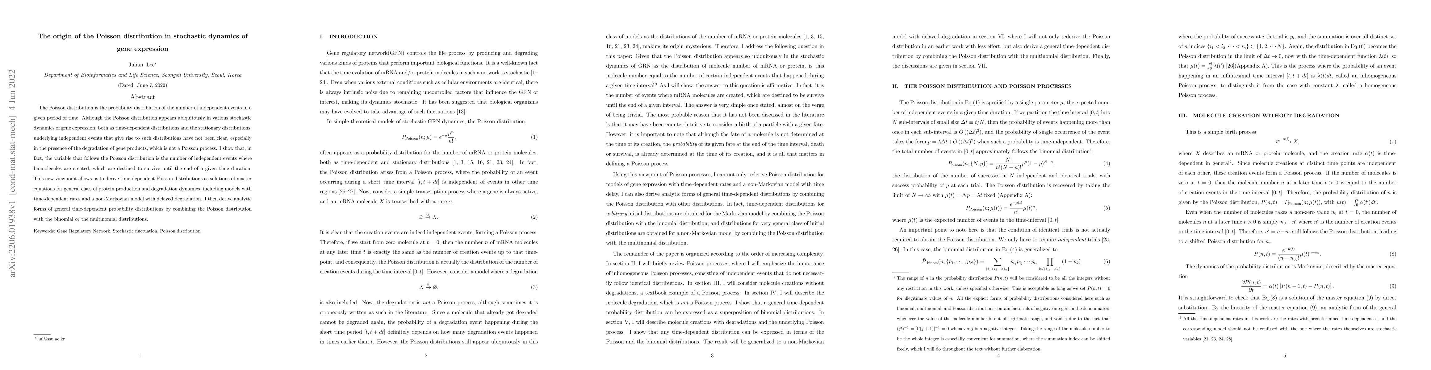 Thumbnail for The origin of the Poisson distribution in stochastic dynamics of gene
  expression