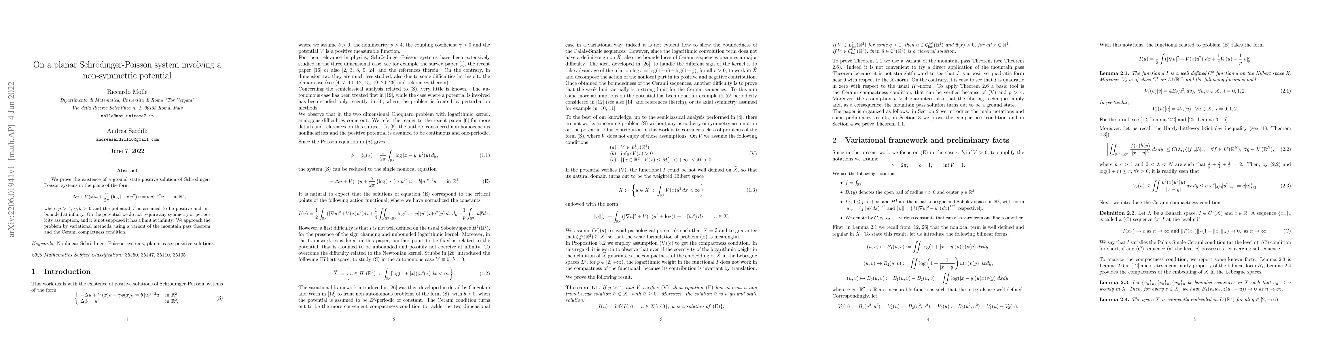 Thumbnail for On a planar Schr\"odinger-Poisson system involving a non-symmetric
  potential