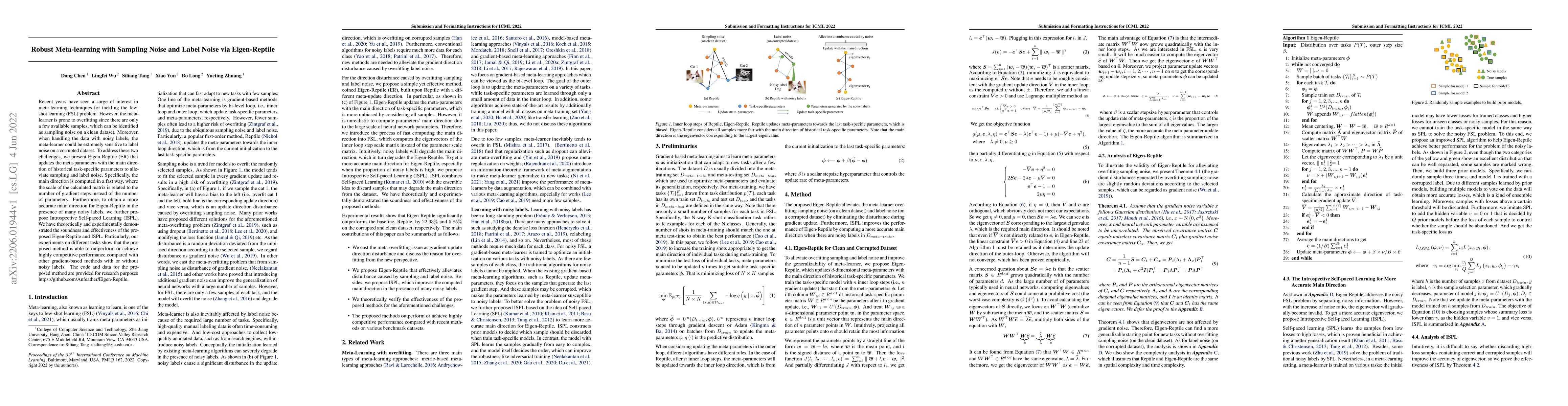 Thumbnail for Robust Meta-learning with Sampling Noise and Label Noise via
  Eigen-Reptile