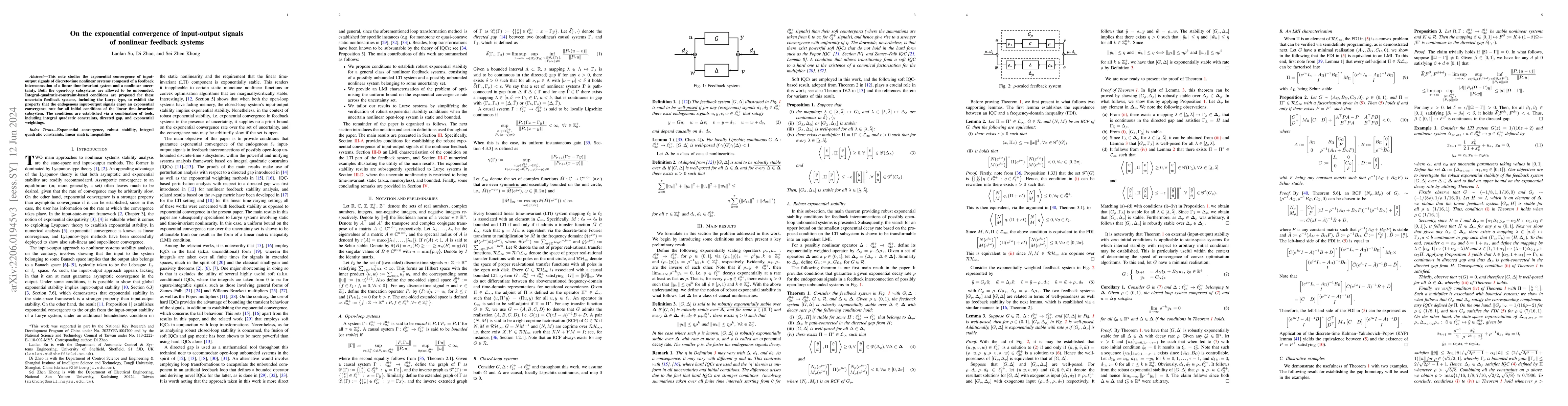 Thumbnail for On the exponential convergence of input-output signals of nonlinear
  feedback systems