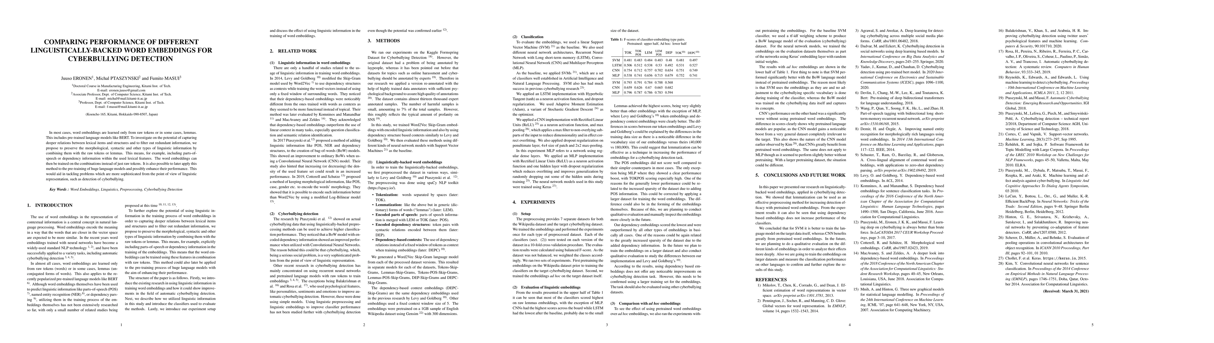 Thumbnail for Comparing Performance of Different Linguistically-Backed Word Embeddings
  for Cyberbullying Detection