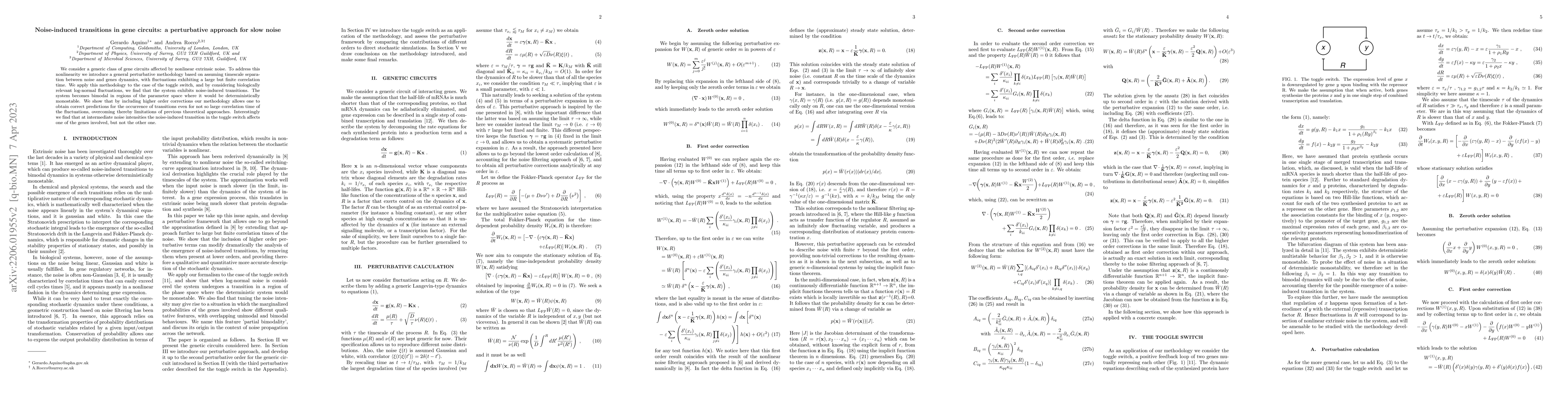 Thumbnail for Noise-induced transitions in gene circuits: a perturbative approach for
  slow noise