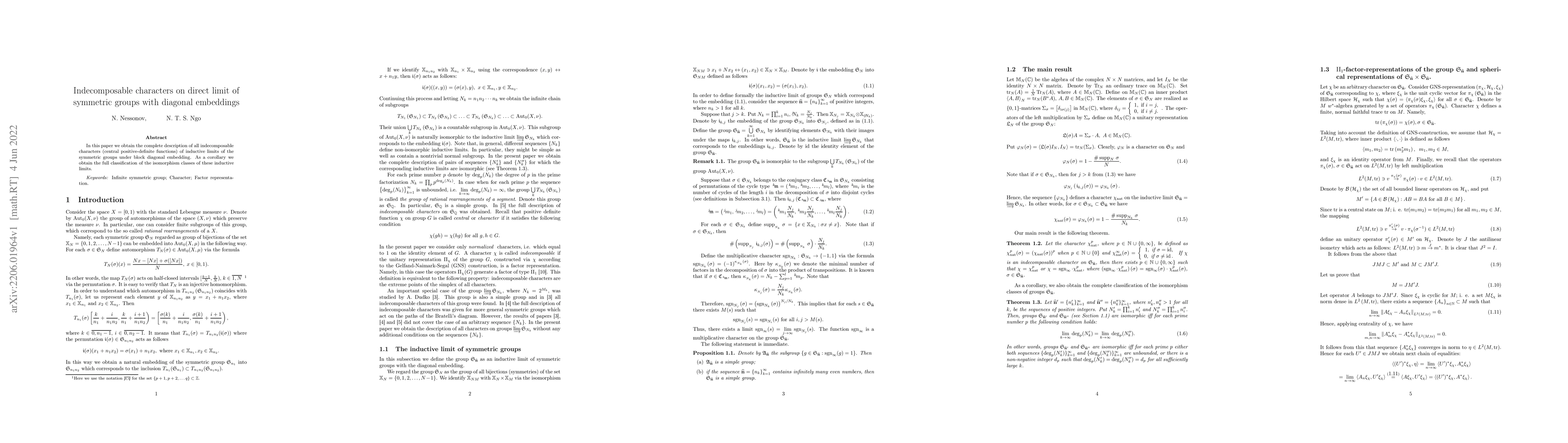 Thumbnail for Indecomposable characters on direct limit of symmetric groups with
  diagonal embeddings