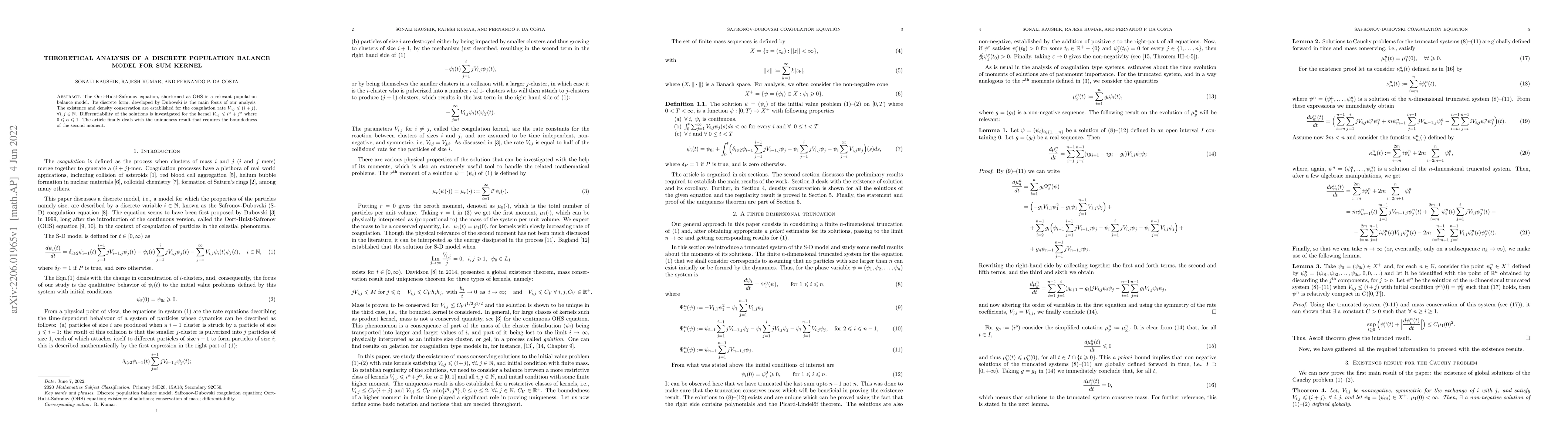 Thumbnail for Theoretical analysis of a discrete population balance model for sum
  kernel