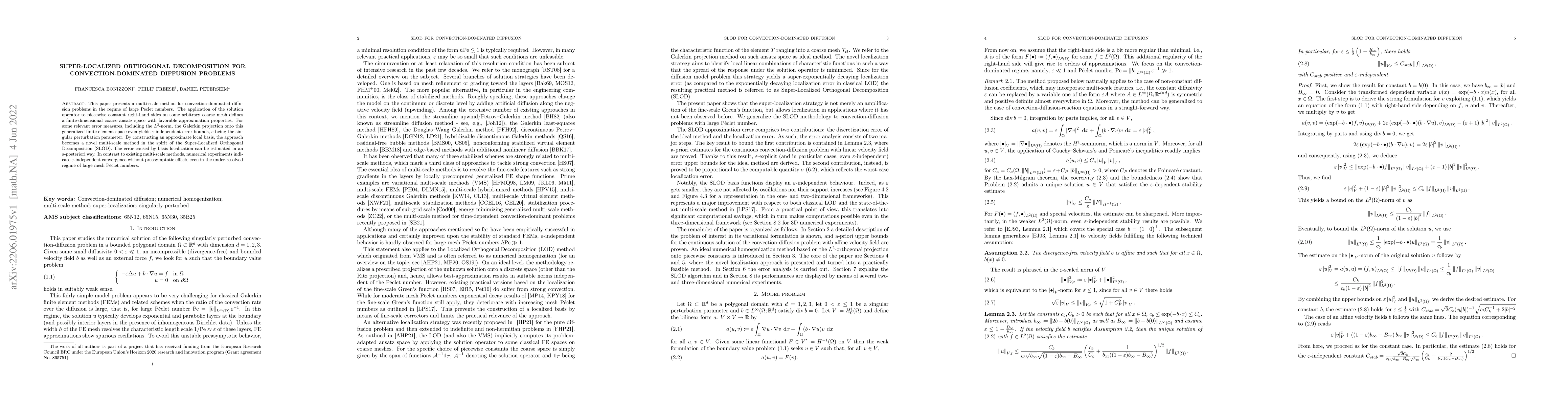 Thumbnail for Super-localized orthogonal decomposition for convection-dominated
  diffusion problems