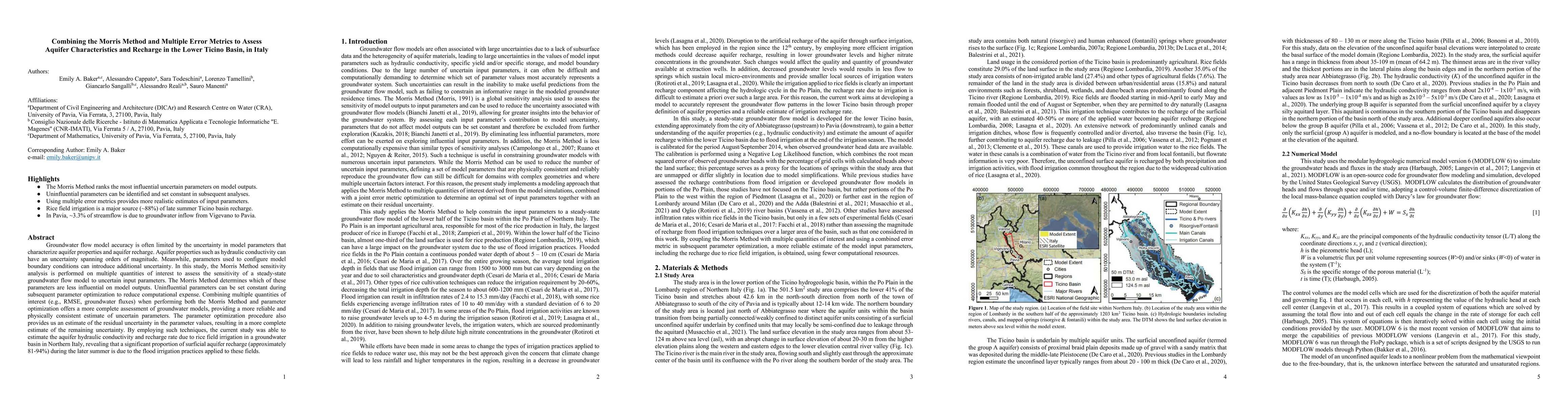 Thumbnail for Combining the Morris Method and Multiple Error Metrics to Assess Aquifer
  Characteristics and Recharge in the Lower Ticino Basin, in Italy