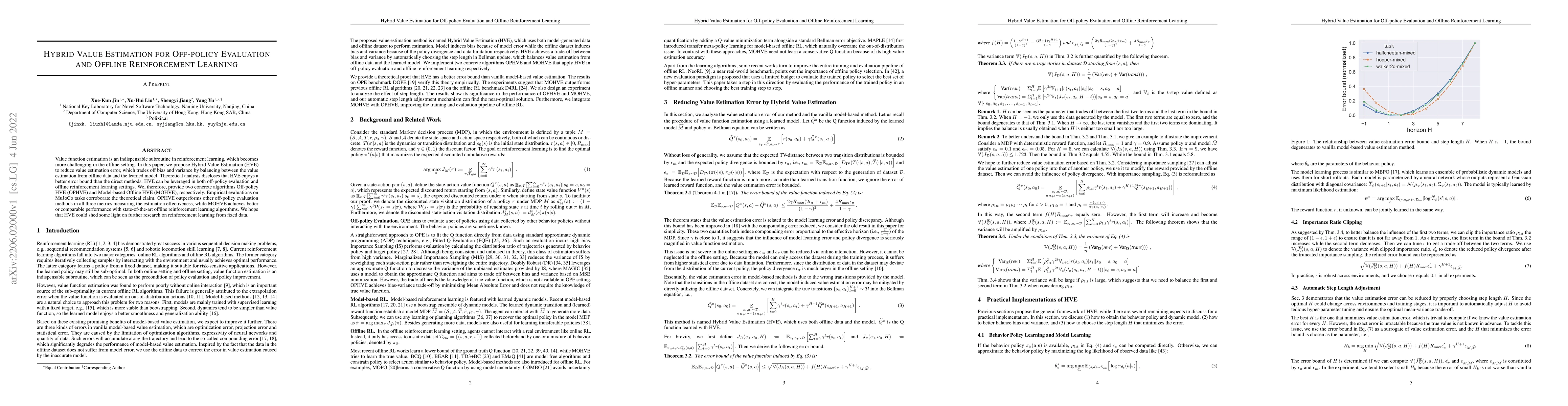 Thumbnail for Hybrid Value Estimation for Off-policy Evaluation and Offline
  Reinforcement Learning