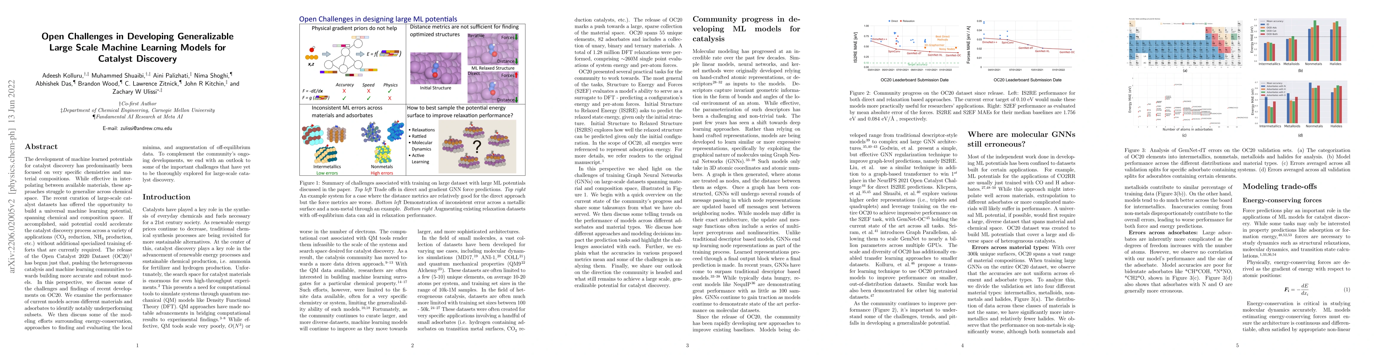 Thumbnail for Open Challenges in Developing Generalizable Large Scale Machine Learning
  Models for Catalyst Discovery