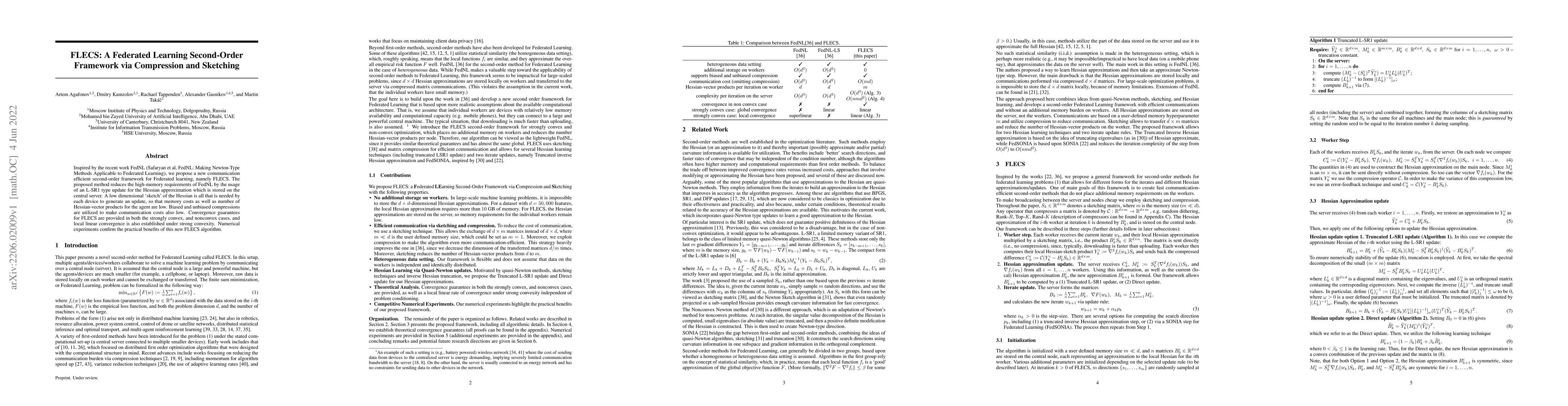 Thumbnail for FLECS: A Federated Learning Second-Order Framework via Compression and
  Sketching