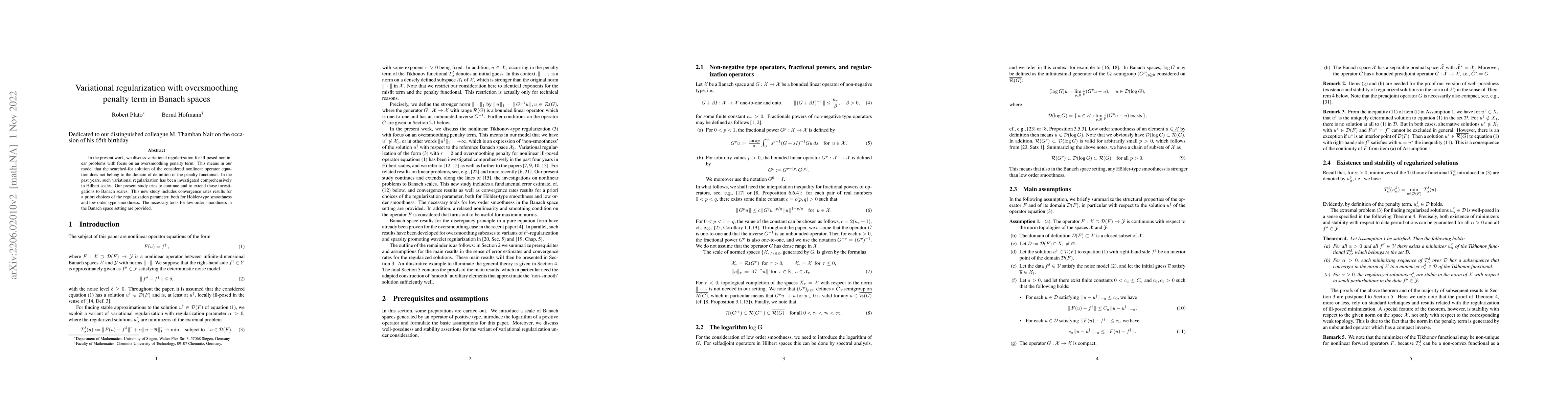 Thumbnail for Variational regularization with oversmoothing penalty term in Banach
  spaces