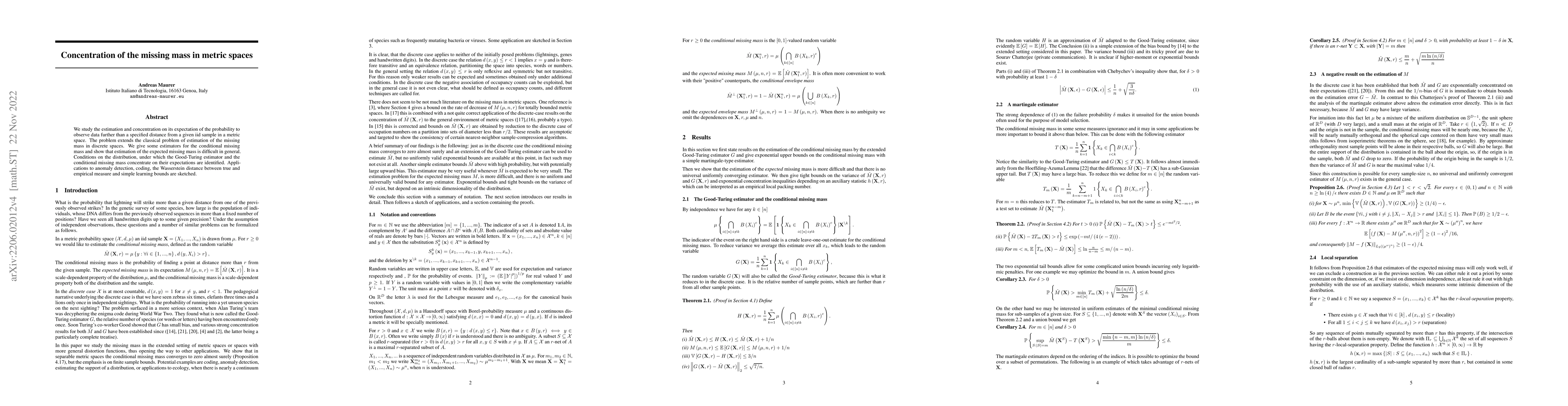 Thumbnail for Concentration of the missing mass in metric spaces