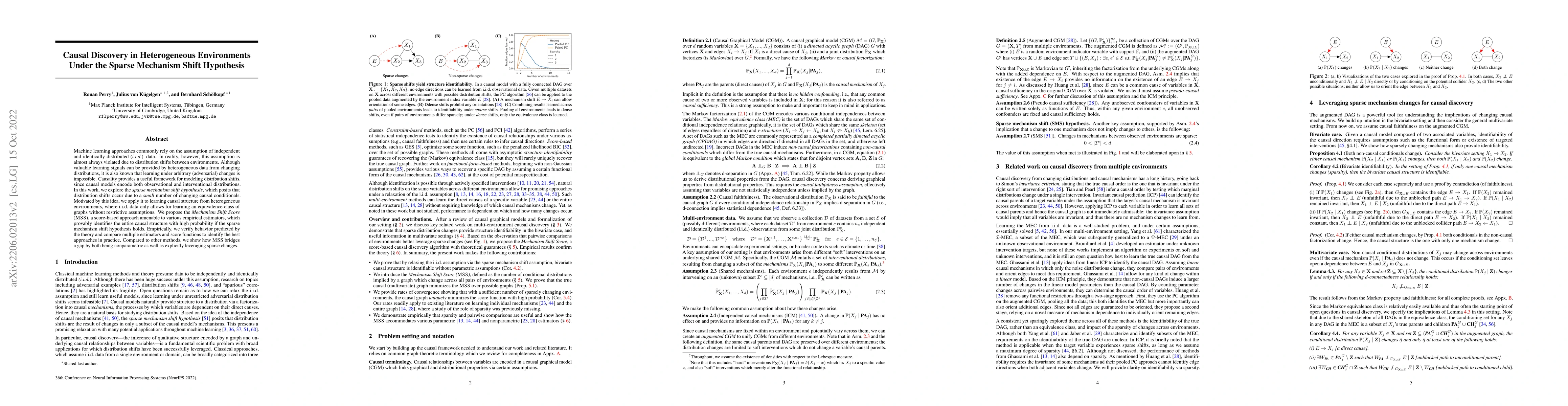 Thumbnail for Causal Discovery in Heterogeneous Environments Under the Sparse
  Mechanism Shift Hypothesis