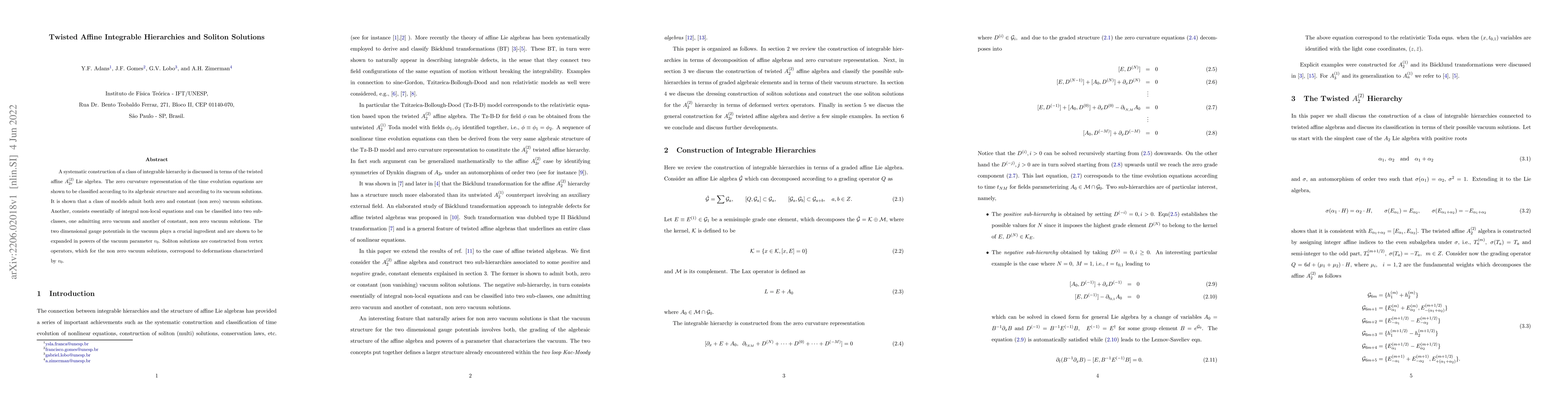 Thumbnail for Twisted Affine Integrable Hierarchies and Soliton Solutions