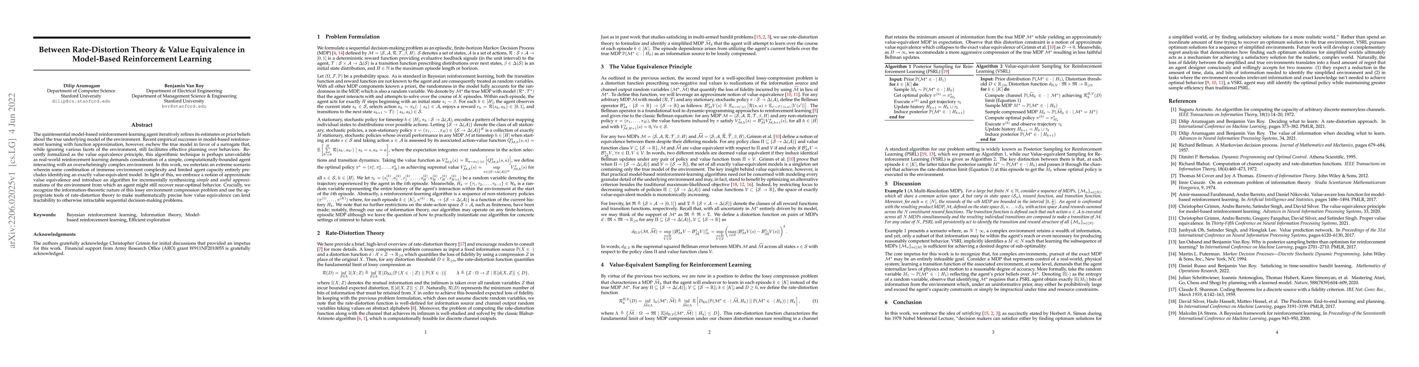Thumbnail for Between Rate-Distortion Theory & Value Equivalence in Model-Based
  Reinforcement Learning
