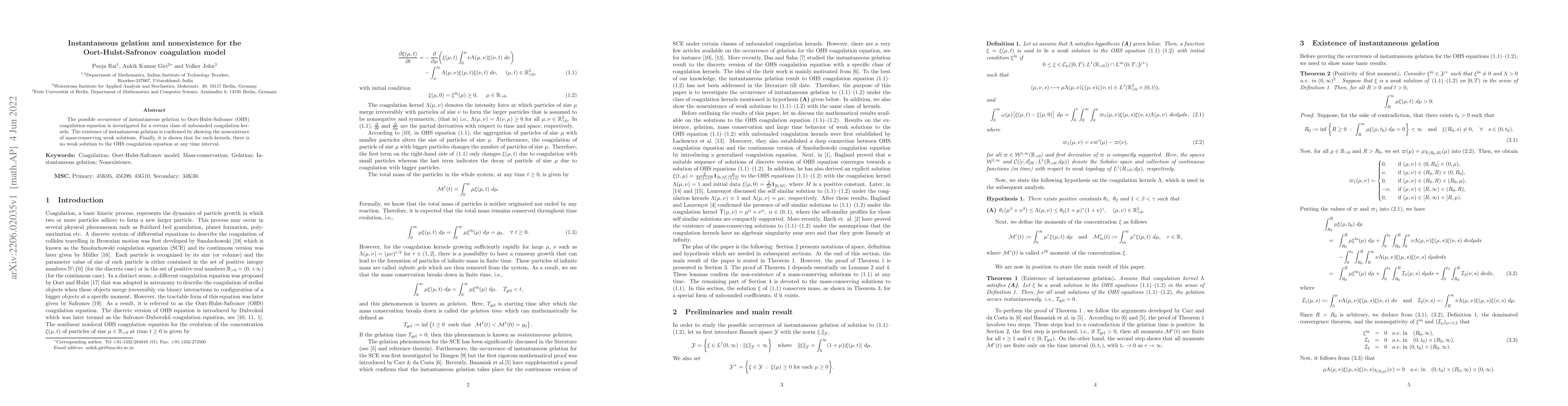 Thumbnail for Instantaneous gelation and nonexistence for the Oort-Hulst-Safronov
  coagulation model