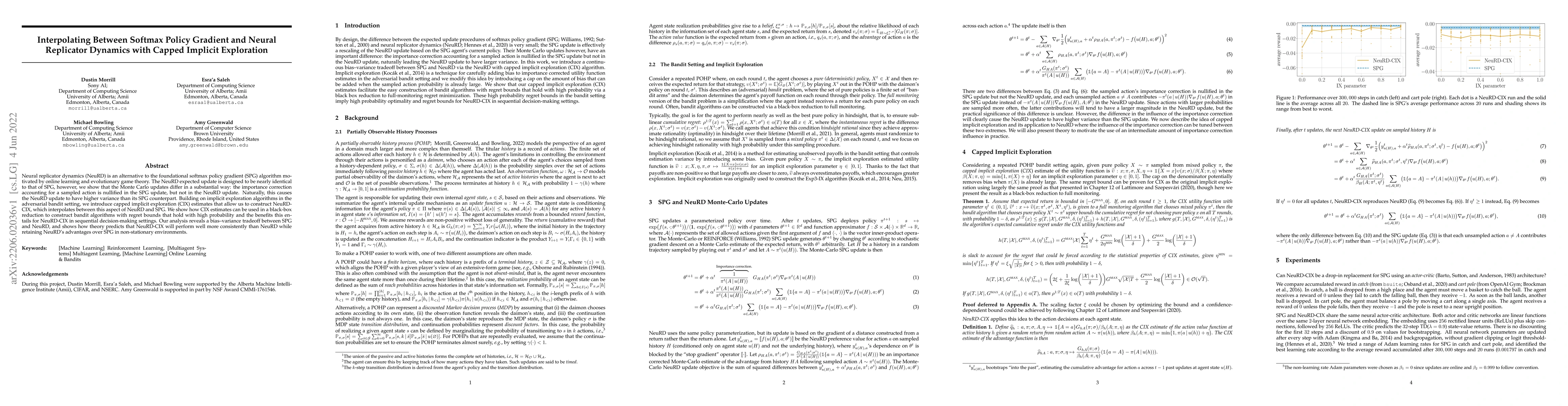 Thumbnail for Interpolating Between Softmax Policy Gradient and Neural Replicator
  Dynamics with Capped Implicit Exploration