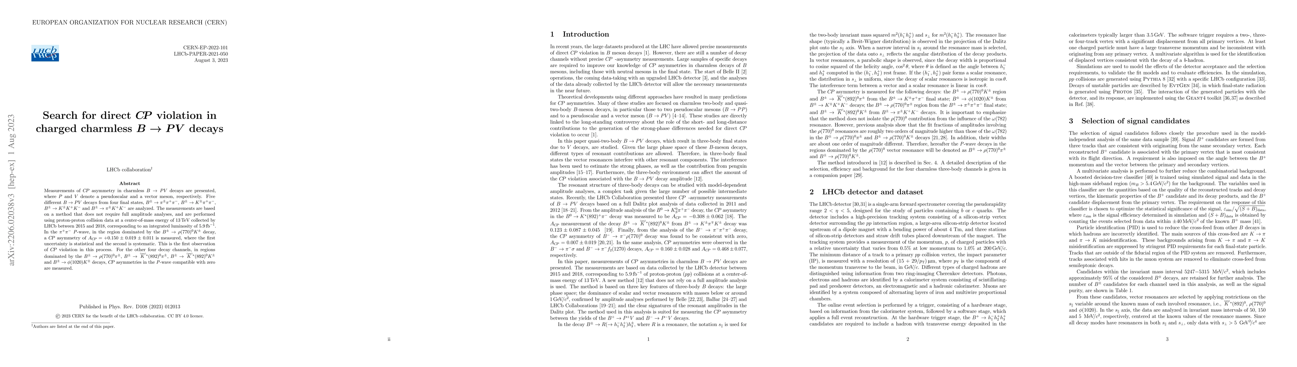 Thumbnail for Search for direct $CP$ violation in charged charmless $B \to PV$ decays