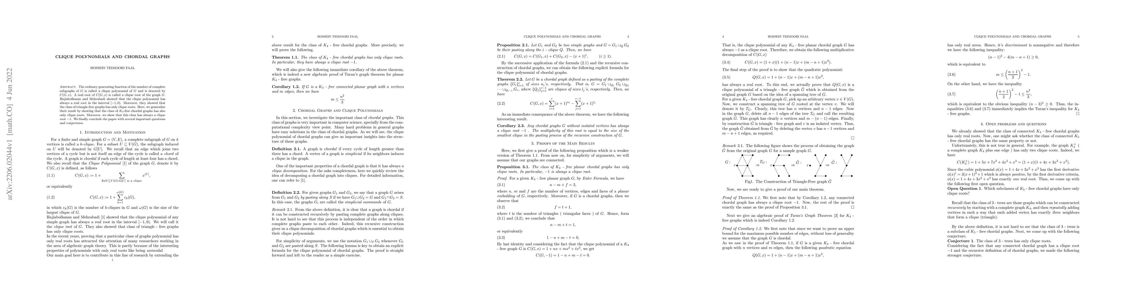 Thumbnail for Clique Polynomials and Chordal Graphs