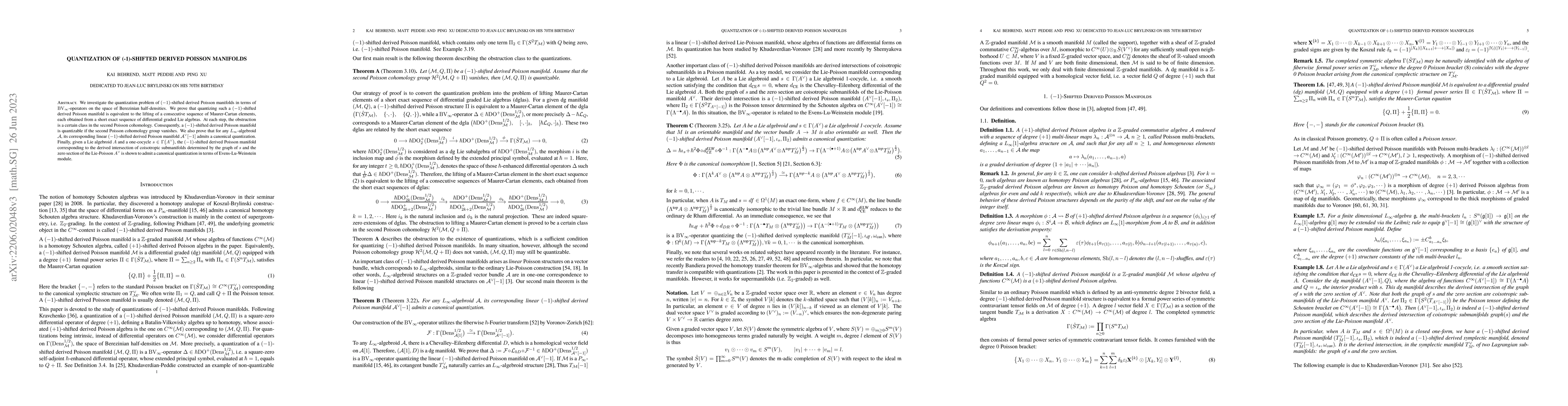 Thumbnail for Quantization of (-1)-Shifted Derived Poisson Manifolds