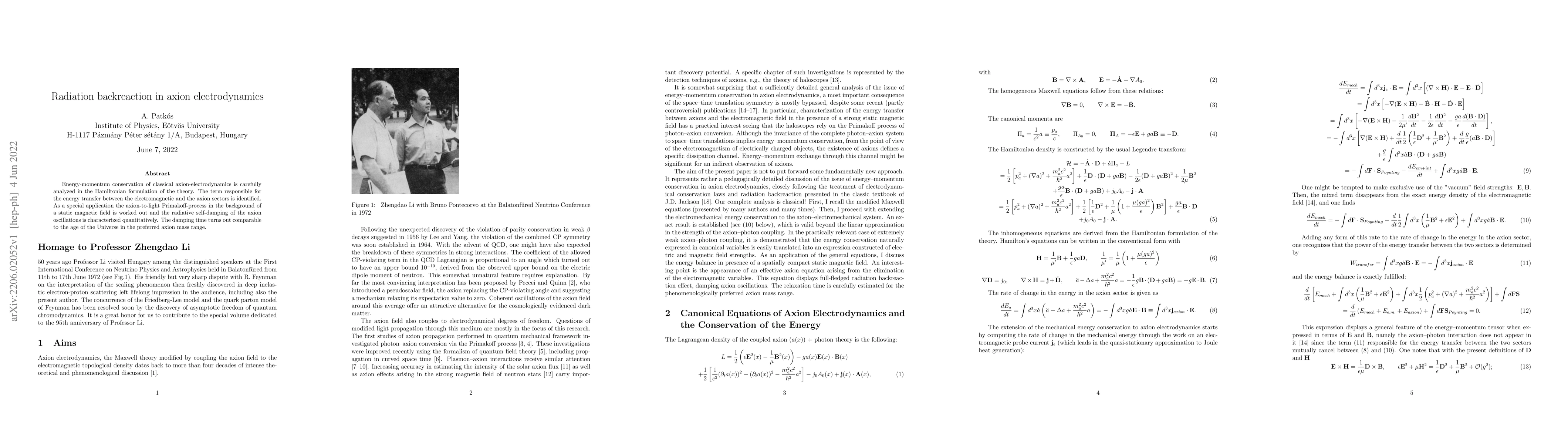Thumbnail for Radiation backreaction in axion electrodynamics