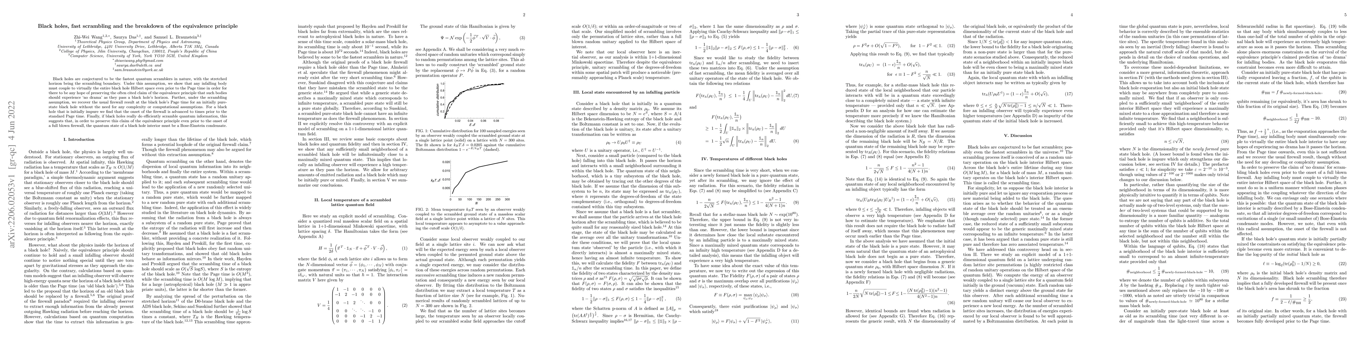 Thumbnail for Black holes, fast scrambling and the breakdown of the equivalence
  principle