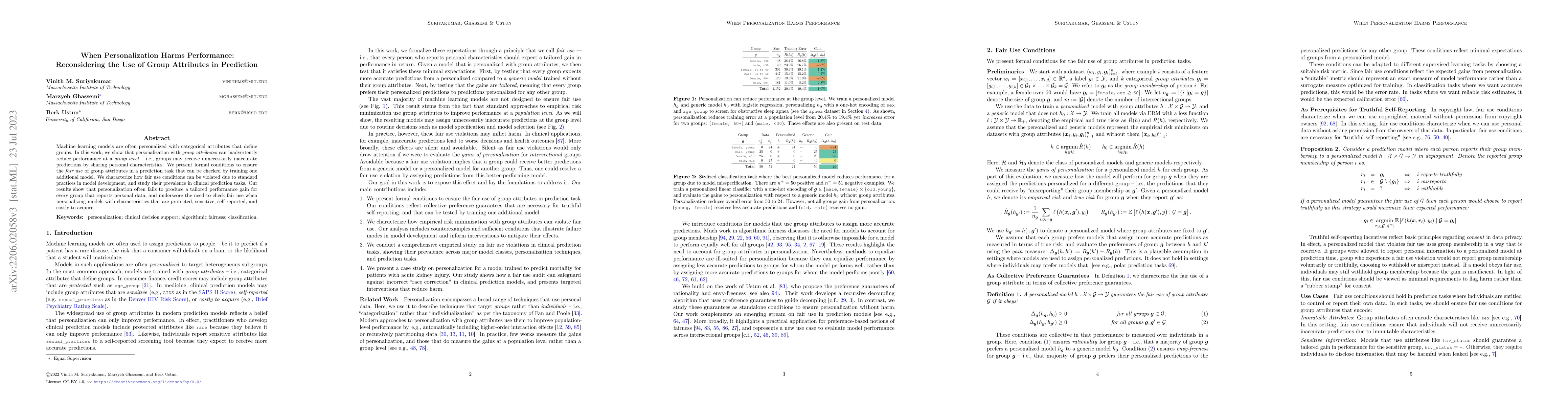 Thumbnail for When Personalization Harms: Reconsidering the Use of Group Attributes in
  Prediction
