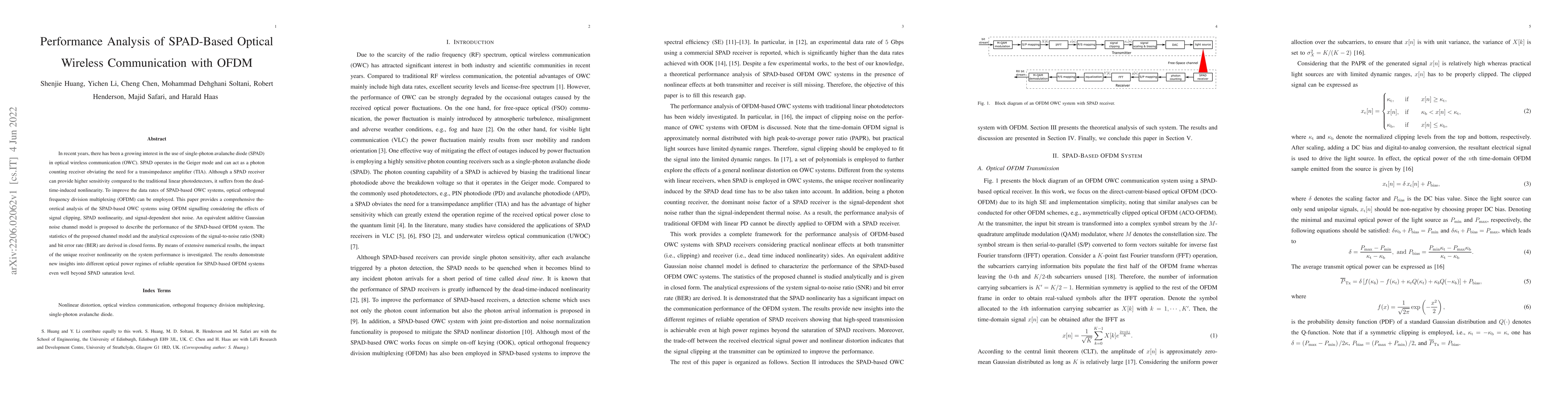 Thumbnail for Performance Analysis of SPAD-Based Optical Wireless Communication with
  OFDM