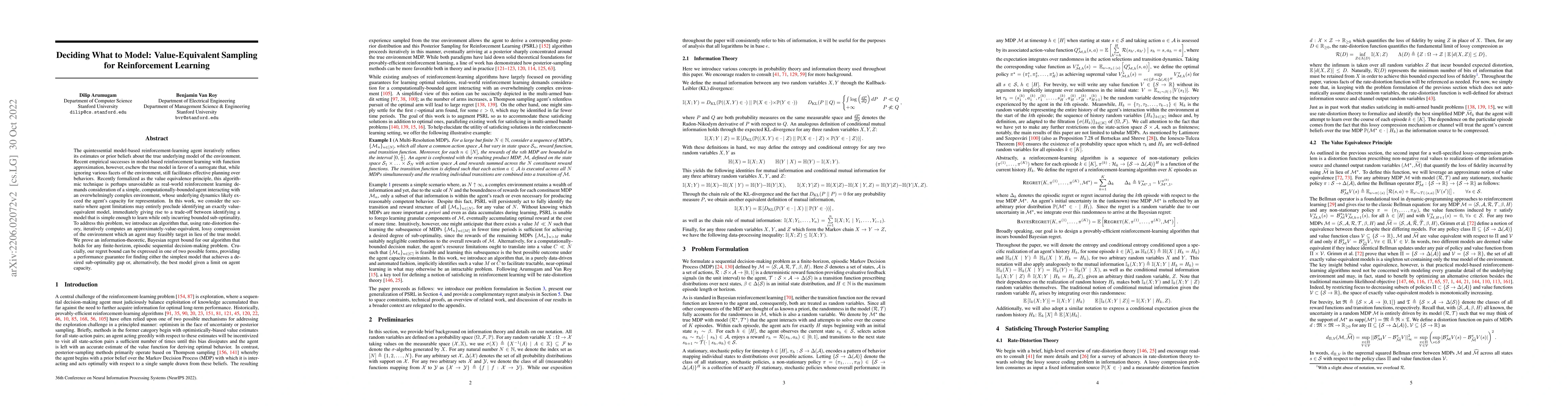 Thumbnail for Deciding What to Model: Value-Equivalent Sampling for Reinforcement
  Learning