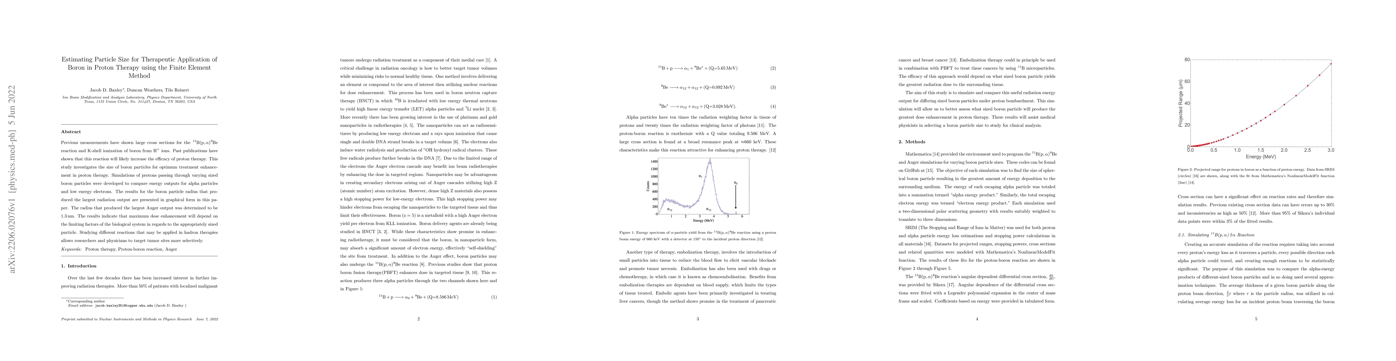 Thumbnail for Estimating Particle Size for Therapeutic Application of Boron in Proton
  Therapy using the Finite Element Method