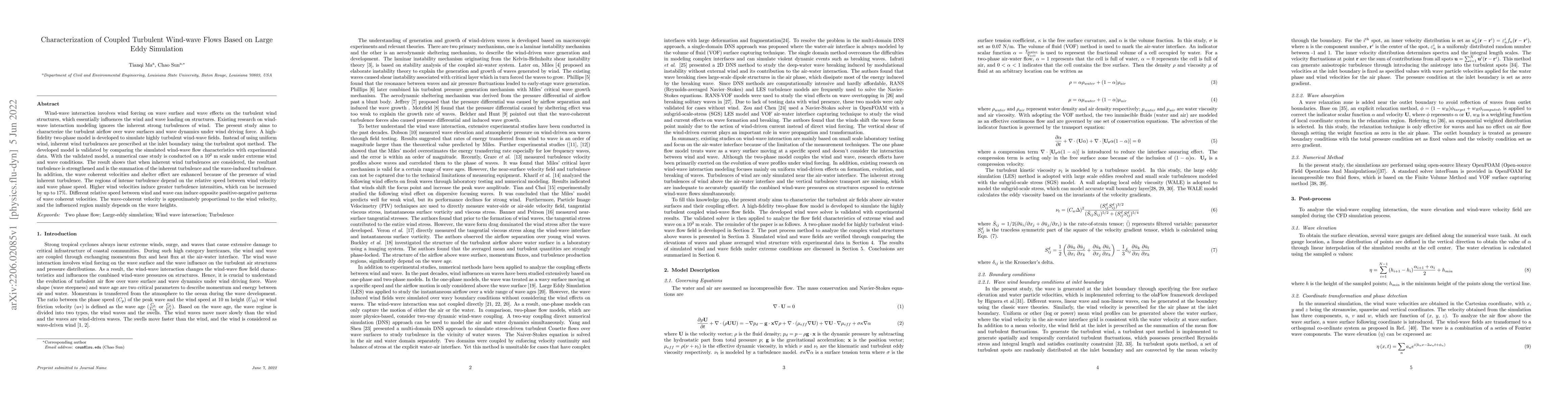 Thumbnail for Characterization of Coupled Turbulent Wind-wave Flows Based on Large
  Eddy Simulation