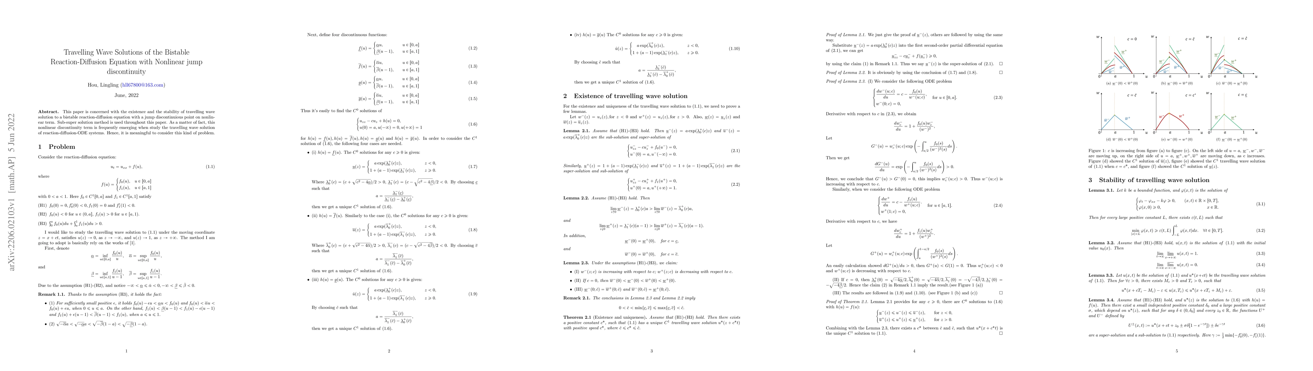Thumbnail for Travelling wave solutions of a bistable reaction-diffusion equation with
  nonlinear jump discontinuity