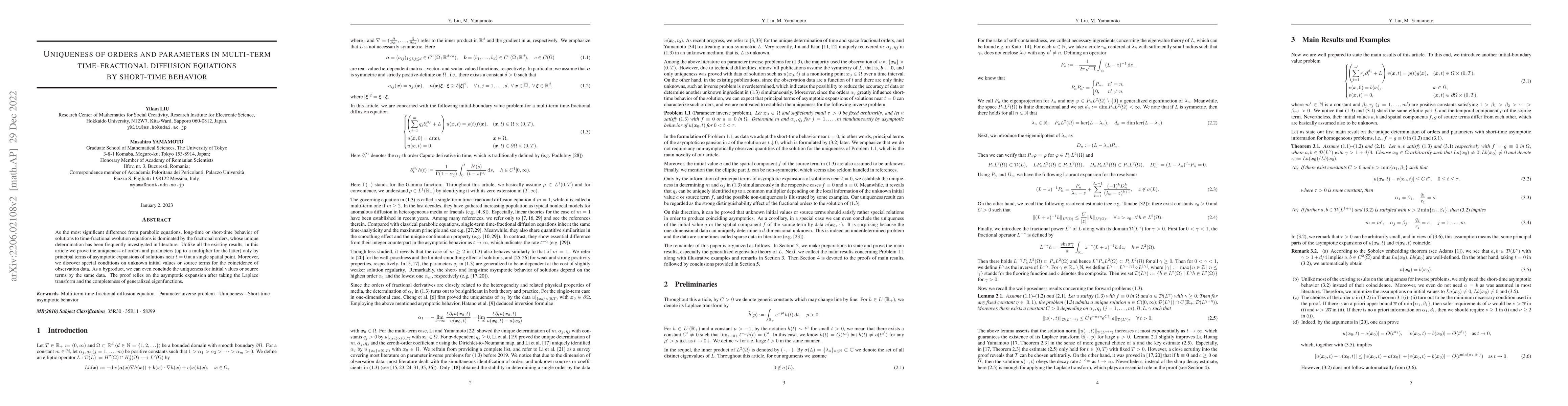 Thumbnail for Uniqueness of orders and parameters in multi-term time-fractional
  diffusion equations by short-time behavior