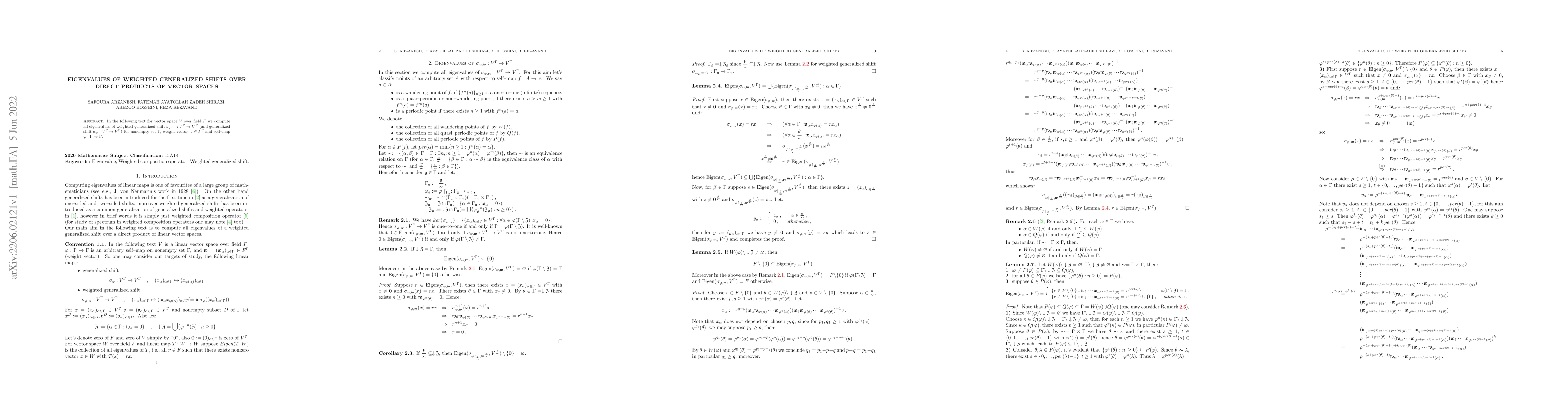 Thumbnail for Eigenvalues of weighted generalized shifts over direct products of
  vector spaces