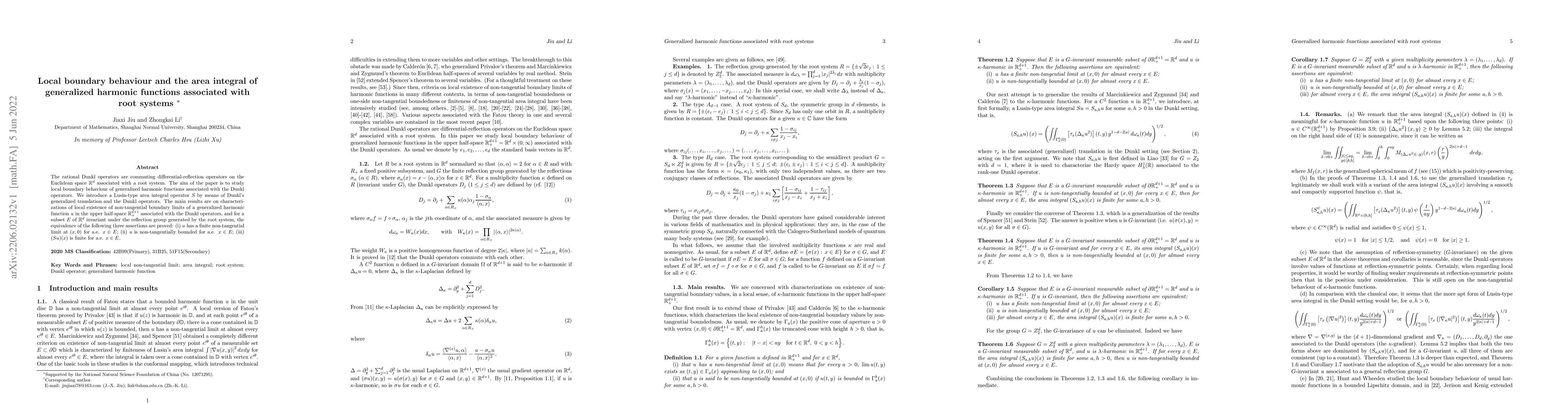 Thumbnail for Local boundary behaviour and the area integral of generalized harmonic
  functions associated with root systems