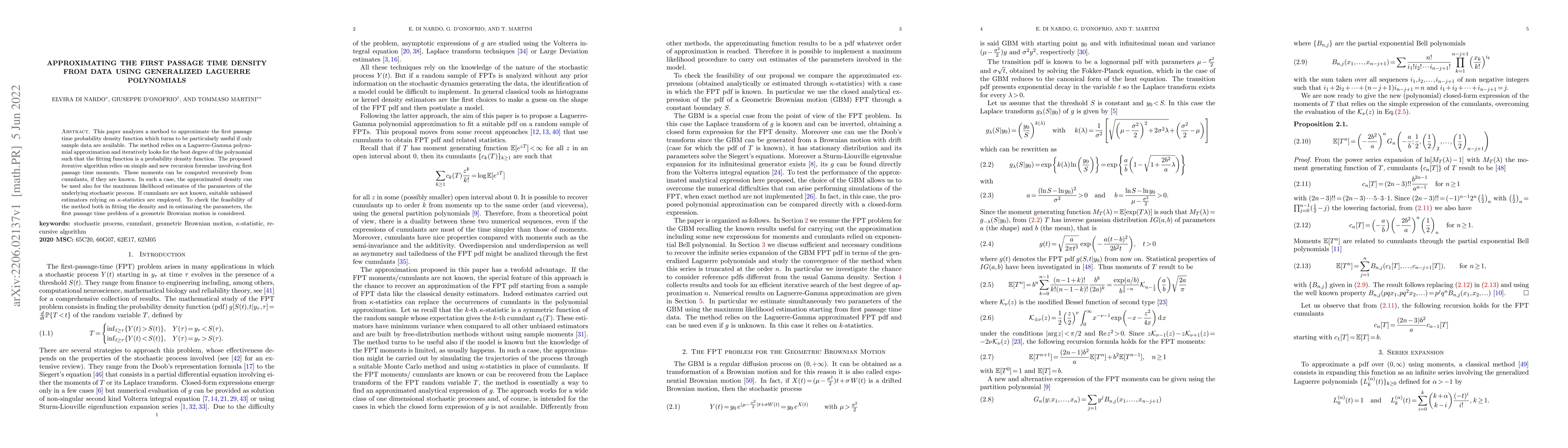 Thumbnail for Approximating the first passage time density from data using generalized
  Laguerre polynomials