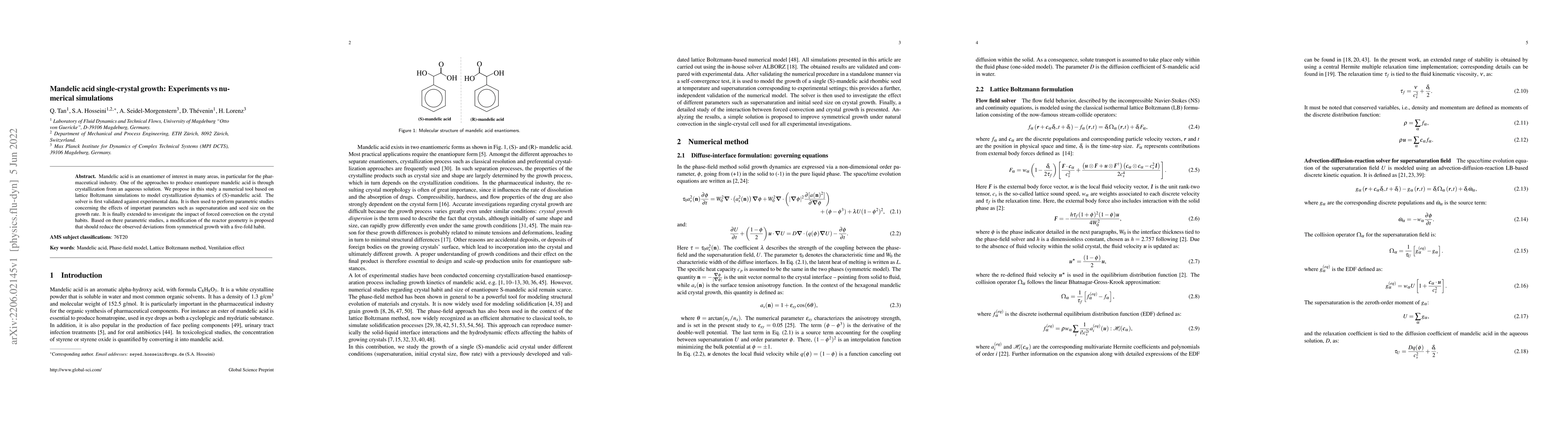 Thumbnail for Mandelic acid single-crystal growth: Experiments vs numerical
  simulations
