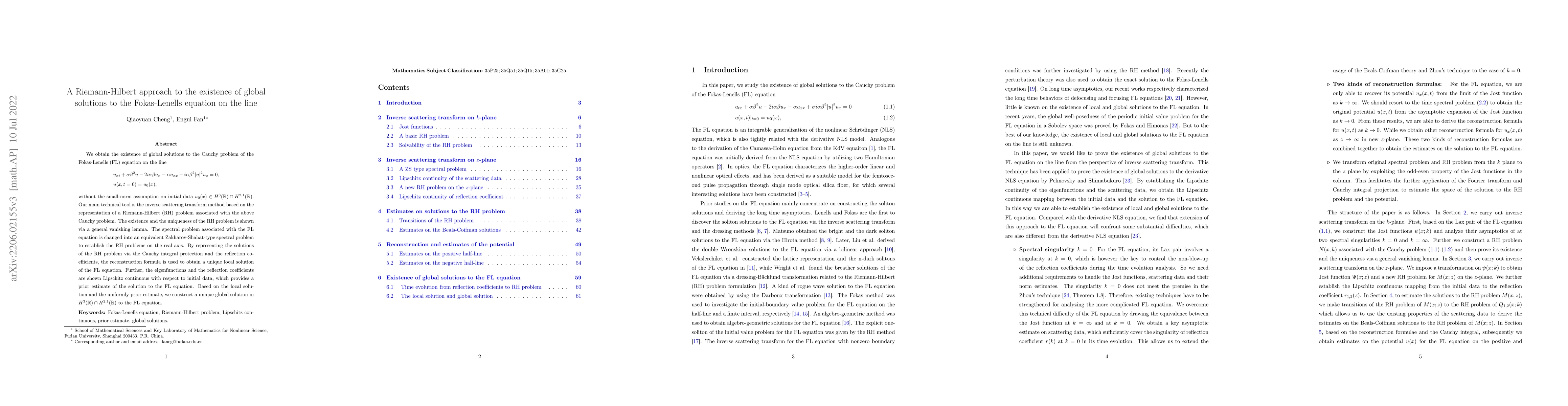 Thumbnail for A Riemann-Hilbert approach to existence of global solutions to the
  Fokas-Lenells equation on the line